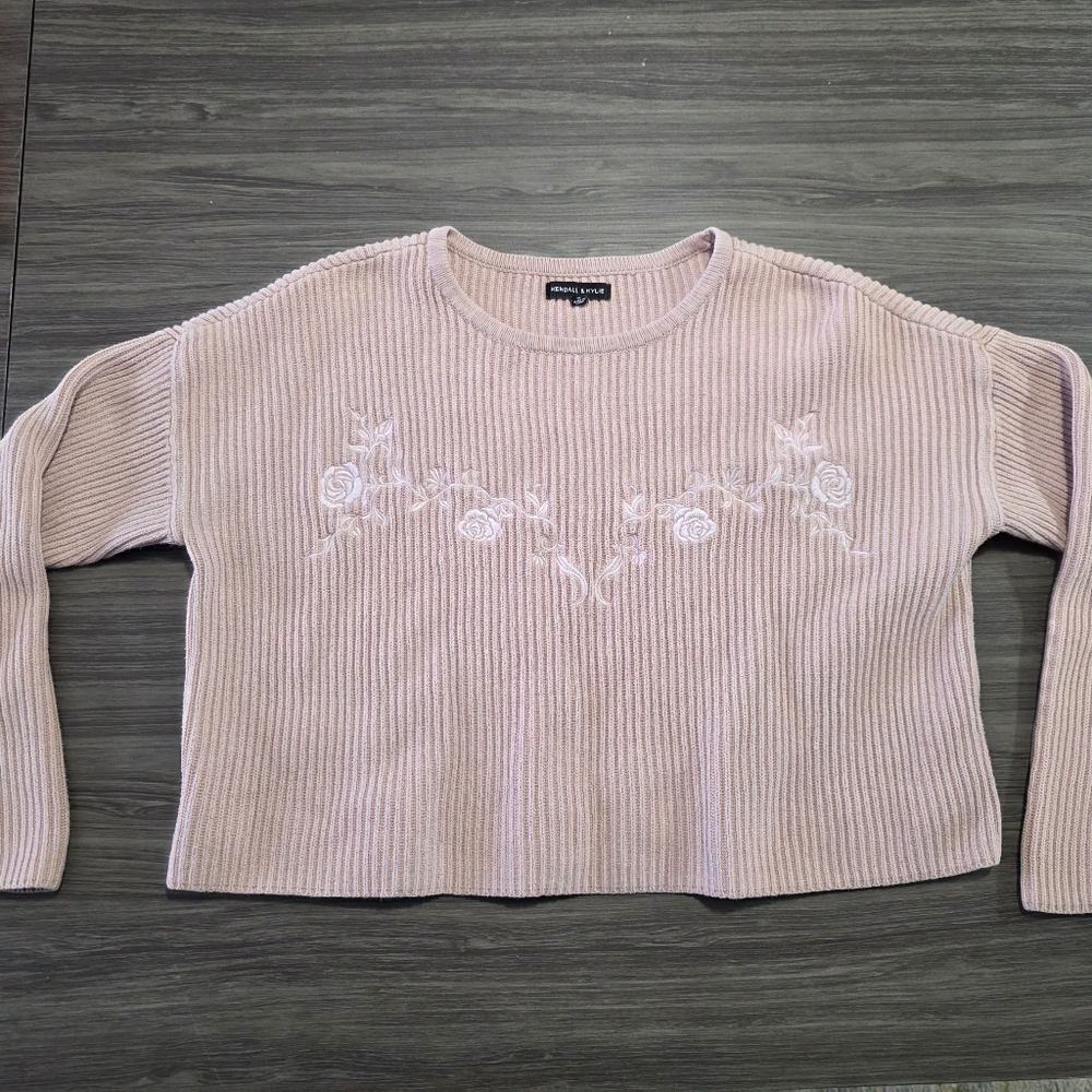 Kendall & Kylie Blush Ribbed Knit Top